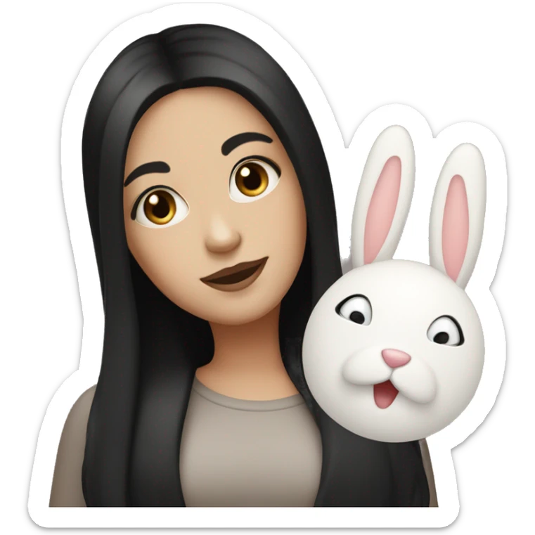 White girl with black hair with bunny white face caramel body sticker