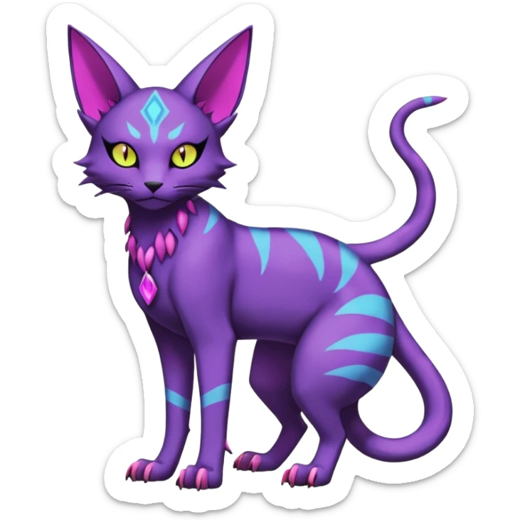  gothic edgy badass dark gloomy colorful neon pastel whitish scaley Bastet-Noibat-Gatomon-Digimon-Fakémon-Pokémon-creature (full body) sticker