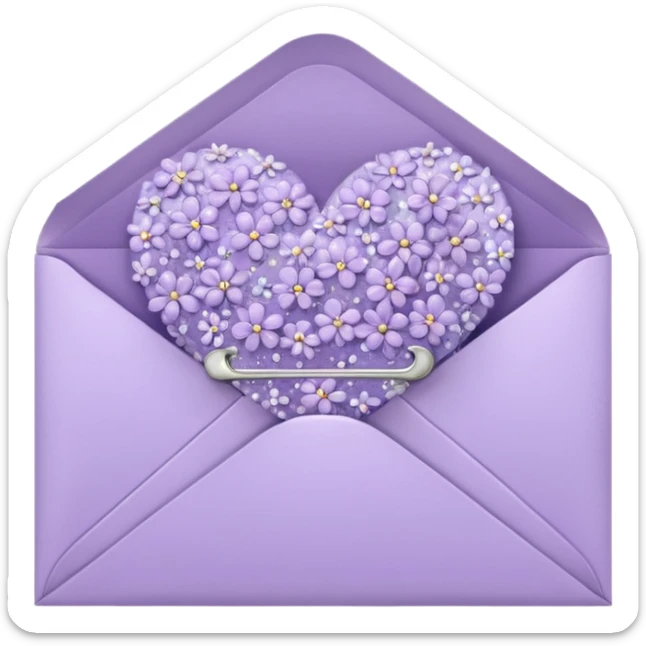 a closed pastel lavender lilac flowers heart shiny sparkly glittery aesthetic romantic vintage envelope  sticker