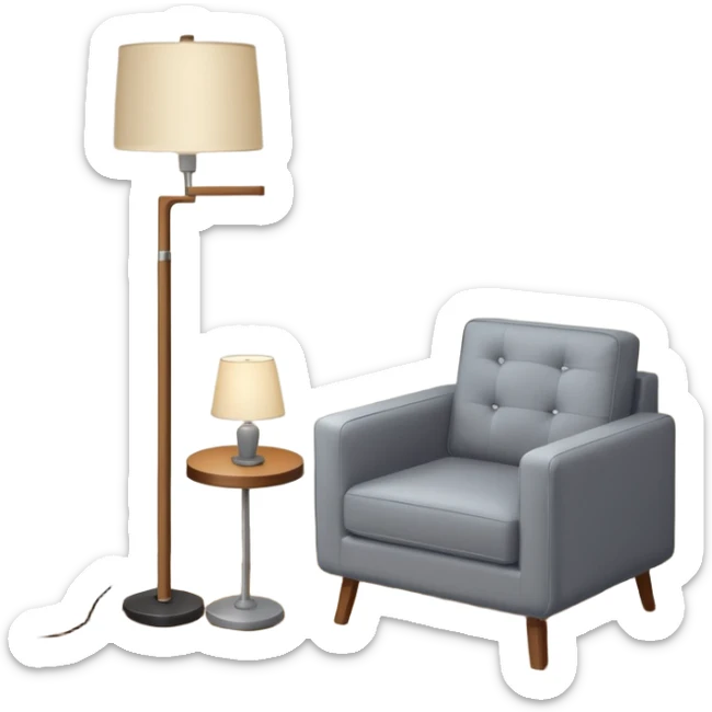 isometric corner of hotel room with floor lamp and modern armchair sticker