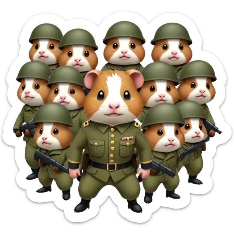 Army of angry guinea pigs in army suits attacking georgian people  sticker