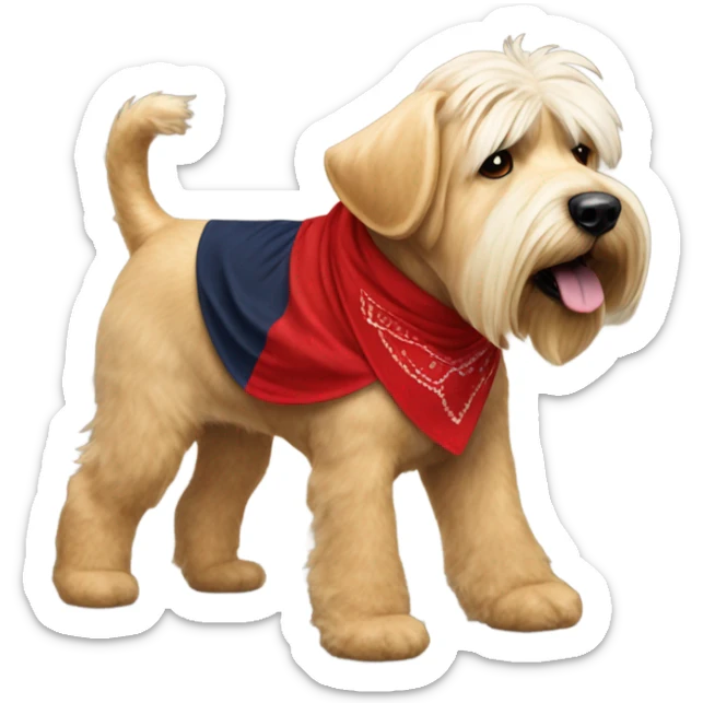 President Donald trump walking a wheaten terrier wearing a red bandana sticker