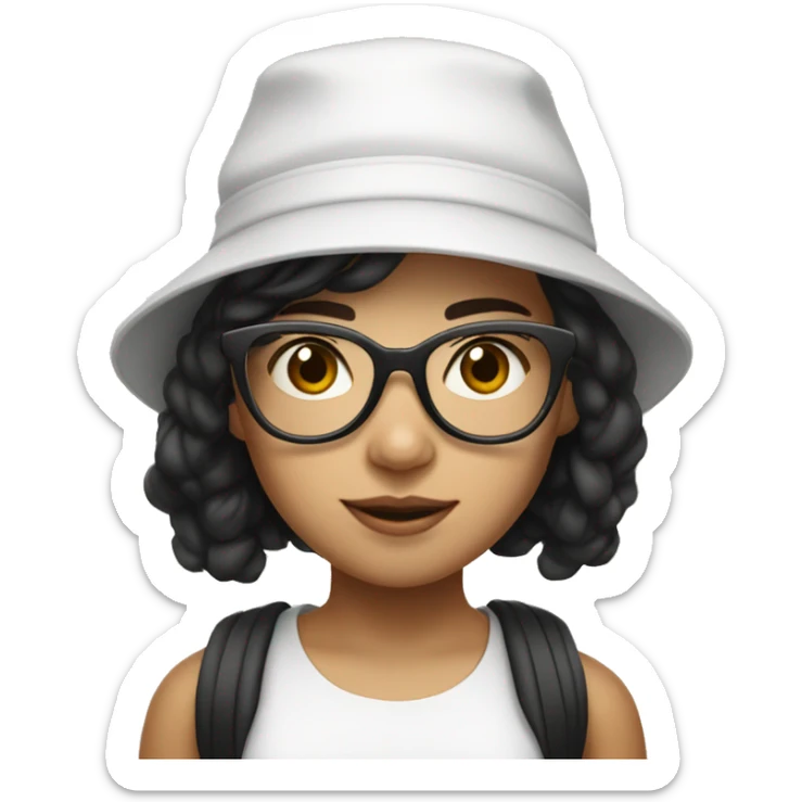 Vietnamese girl wearing a white NY hat, black glasses and named Jessica sticker