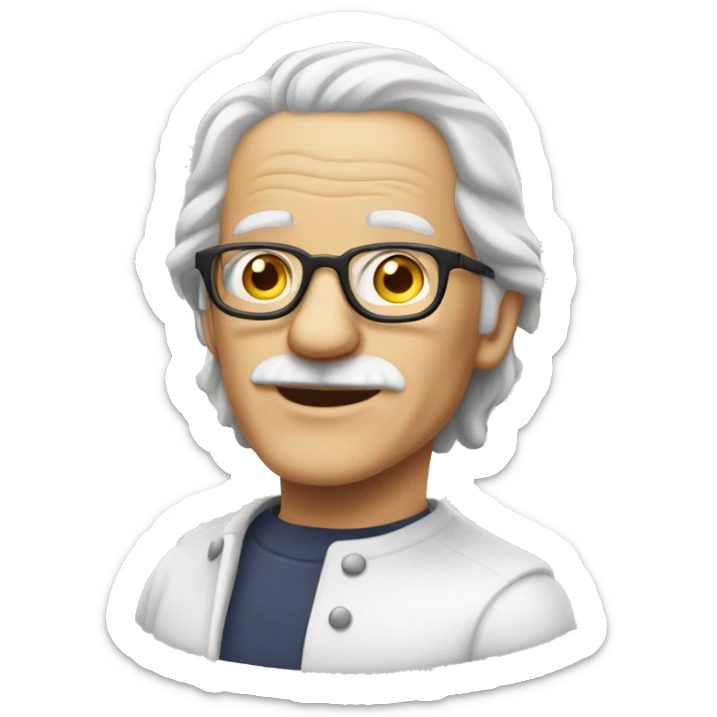clean shaven white old man with glasses and  long hair sticker