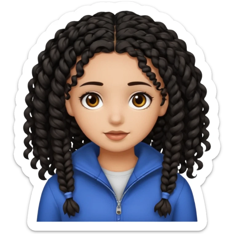 a girl with curly dark brown hair and dark brown eyes. add a best friend who is black with black braids and dark brown eyes sticker