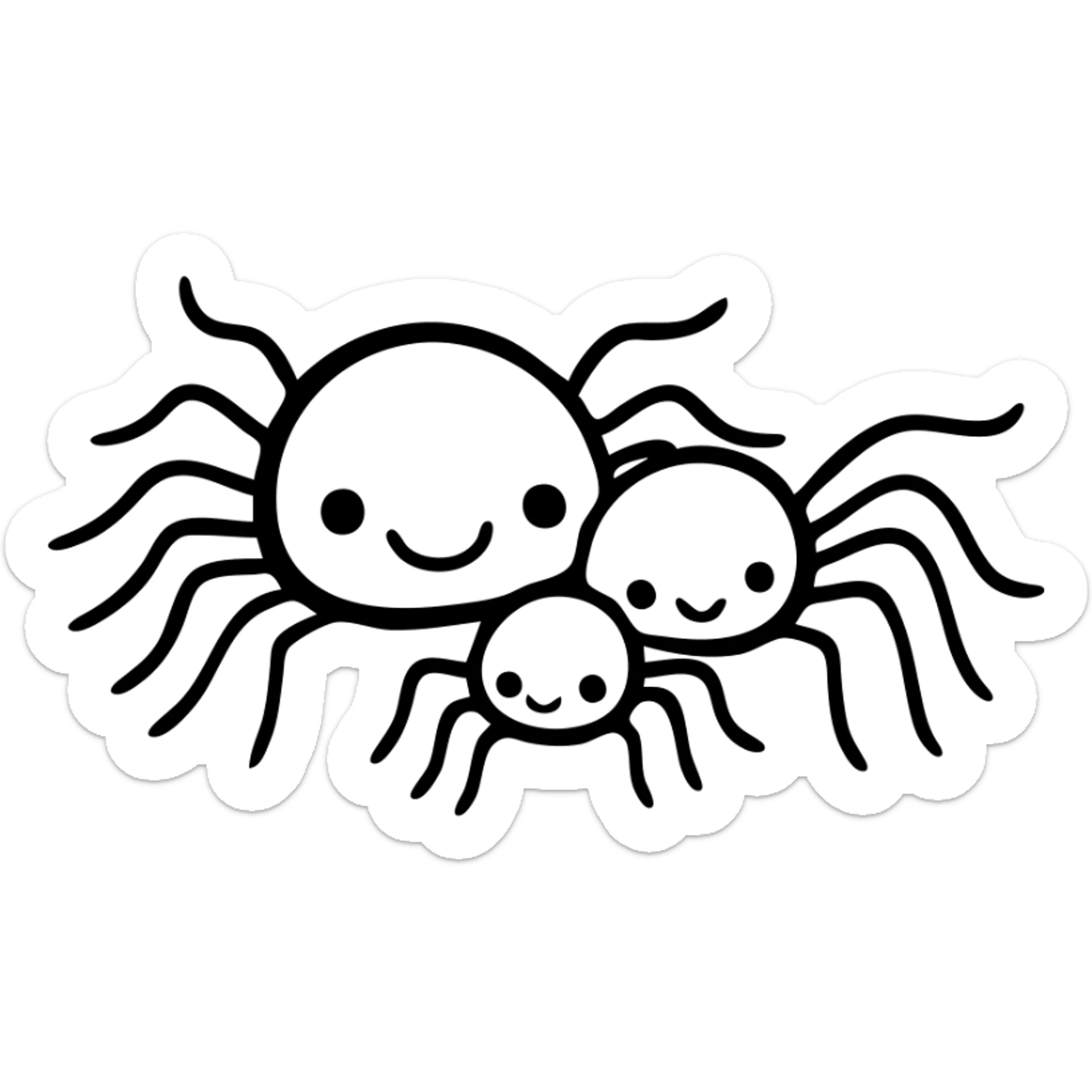 Cute spider family with parent spiders and baby spiders gathered together sticker