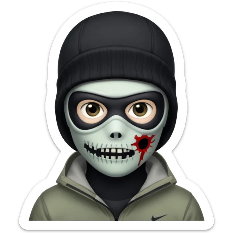 make a, zombie, boy, blackhair with a ski mask pull from nike ou syna, creepy expression emoji sticker