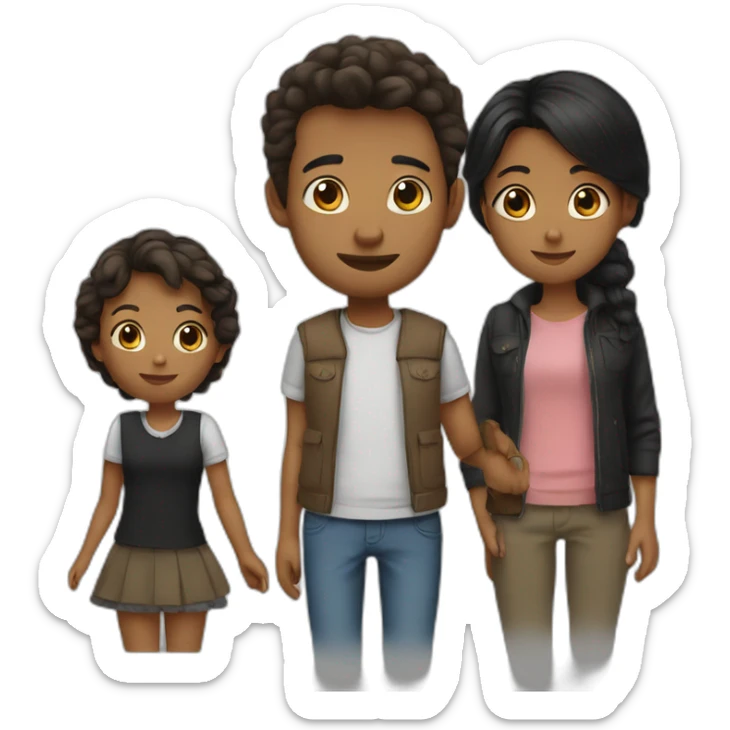 Little girl whit hair brown end father whit shot hair brown and a mother whit short hair black sticker