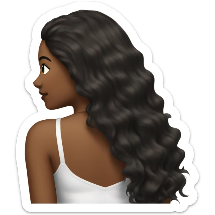 the back side of a brown women, with black hair, a white crop top, wavy long hair, beach wear sticker
