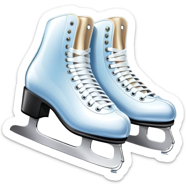 An icon featuring a pair of elegant figure skates standing on the smooth ice of a rink, with sparkling ice beneath them. The background shows a grand ice arena with bright lights and empty stands, highlighting the beauty and grace of figure skating. Transparent background. sticker