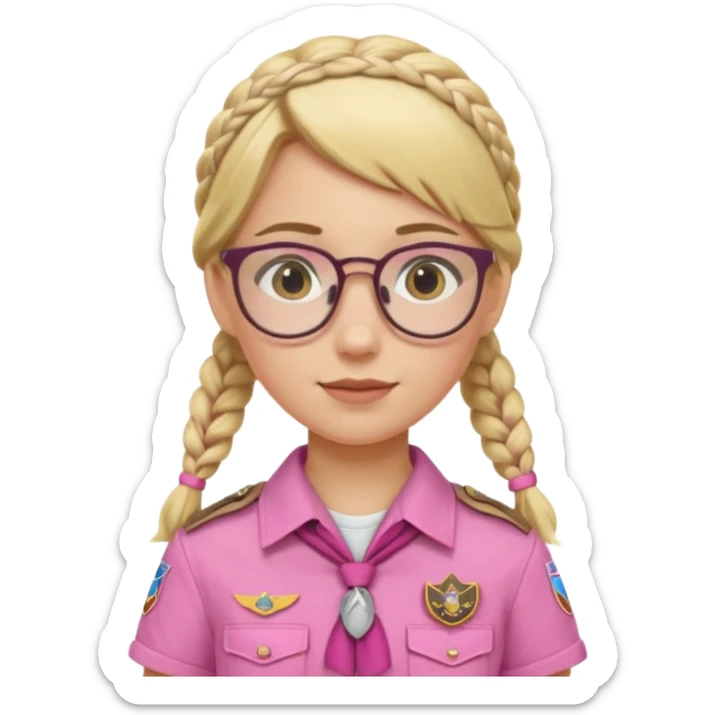 scout girl with pink scout uniform i, blonde braided haired and glassess sticker