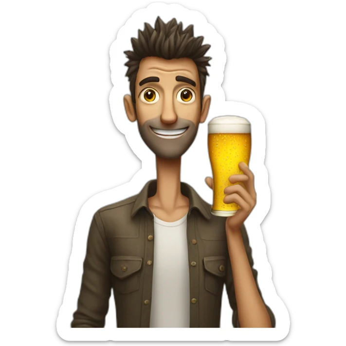 tall crazy very skinny guy with funny hair with a glass of beer sticker