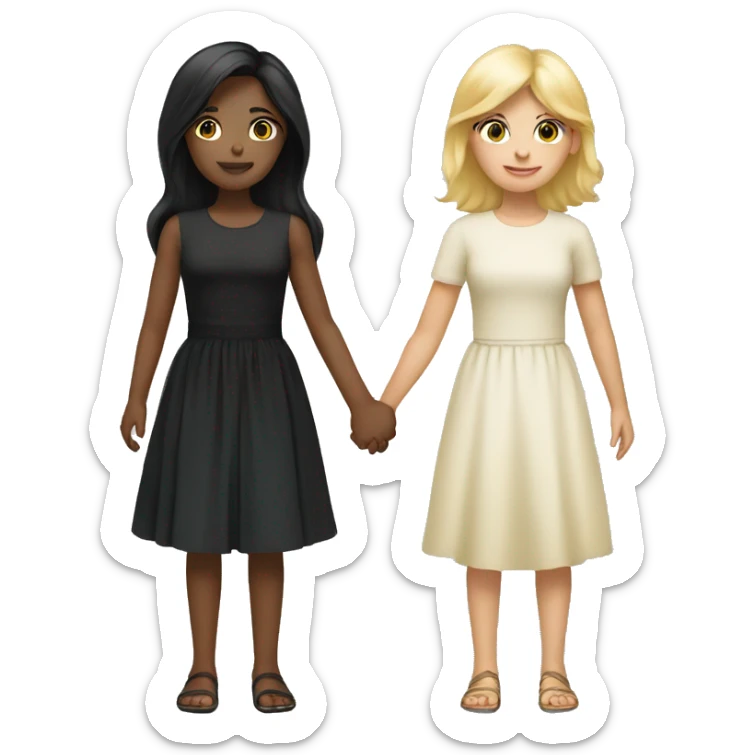 Girl with black hair and blond girl holding hands sticker