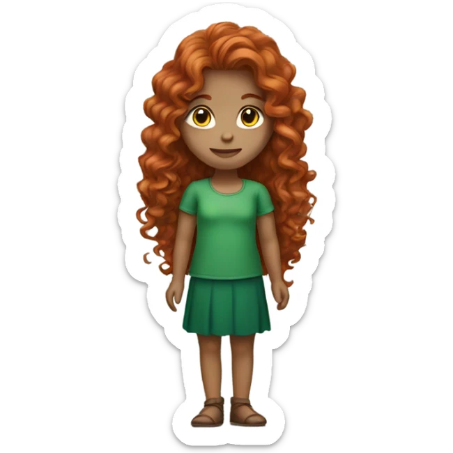 Girl with long curly red hair wearing green white skin  sticker