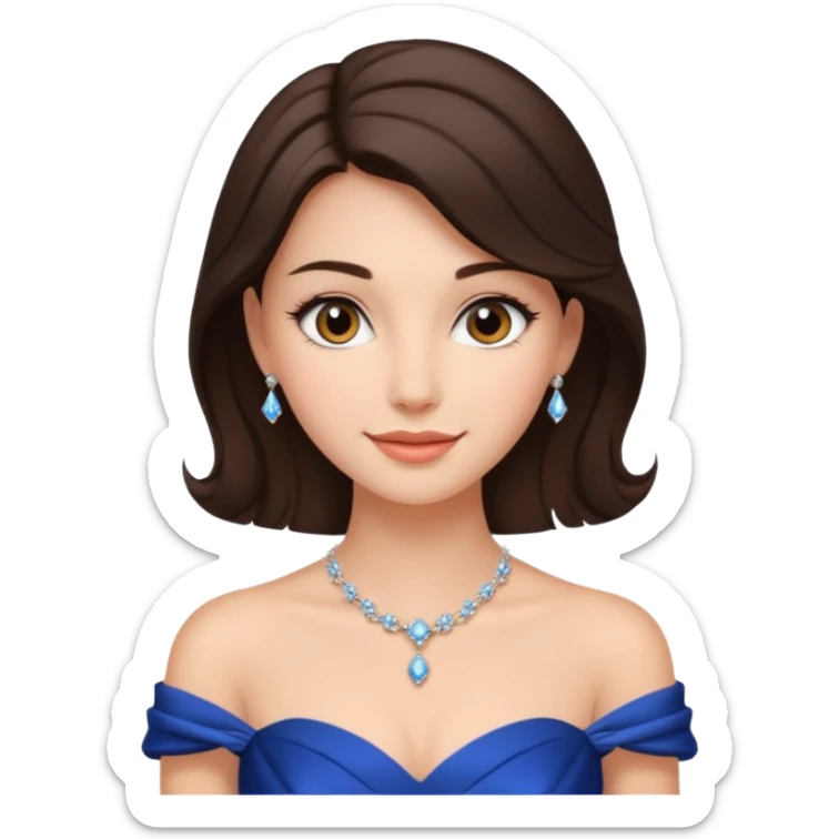 a beautiful brunette hair princess wearing a gown with elegant piercing and smile gently  sticker