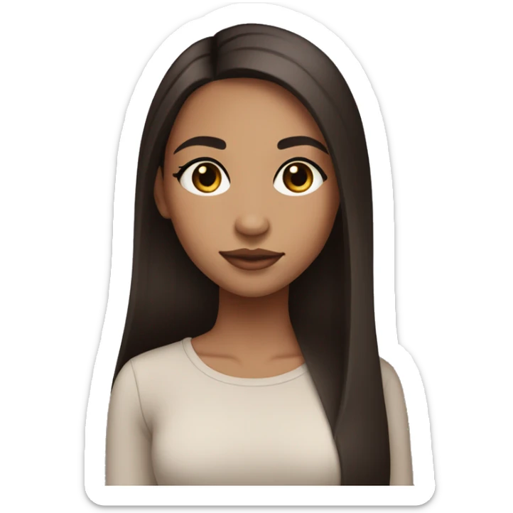 lightskin girl with long straight dark brown hair with middle part and lashes sticker