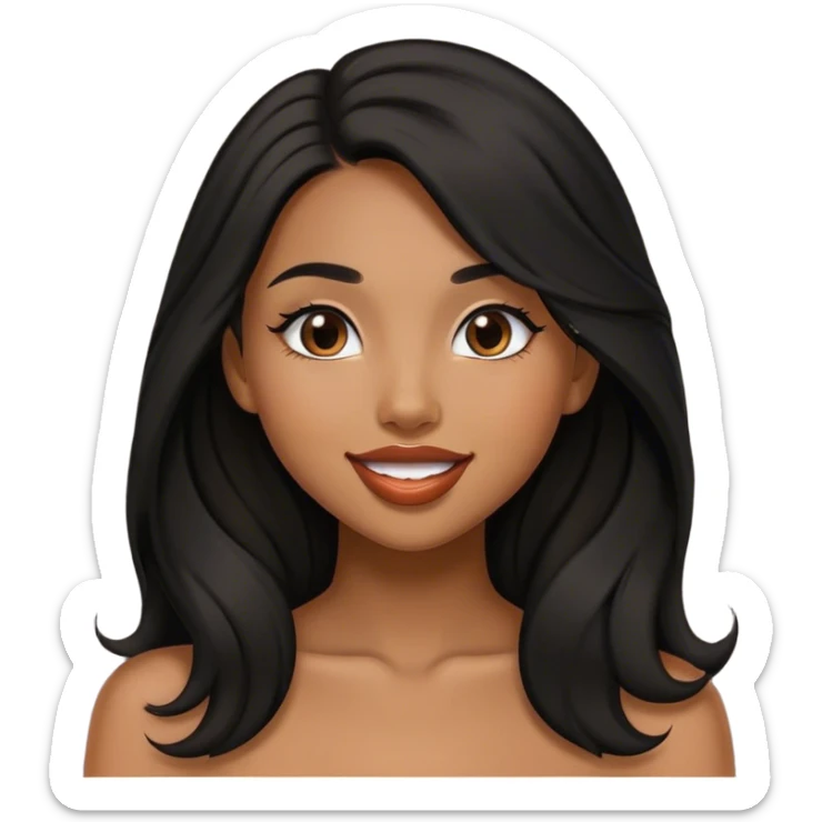 Tan girl with black long hair classy kisses smiles sticker