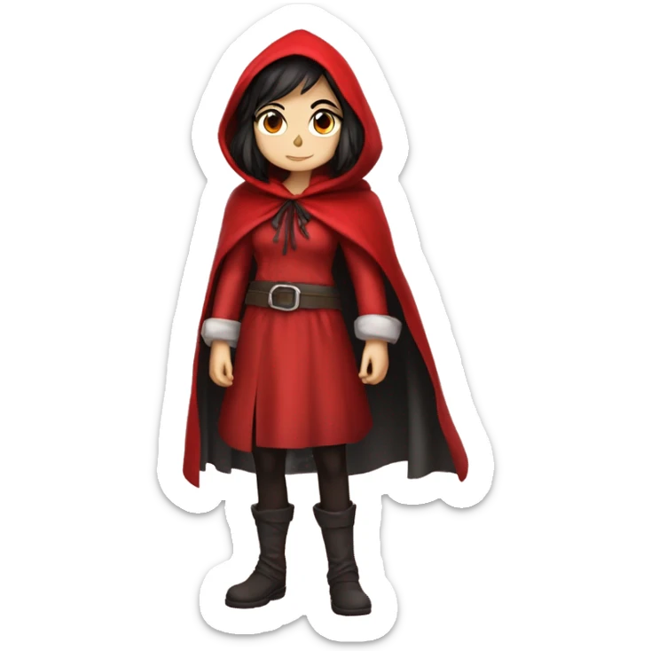 Little Red Riding Hood looks straight with black hair full body pose red cloak non-chibi sticker