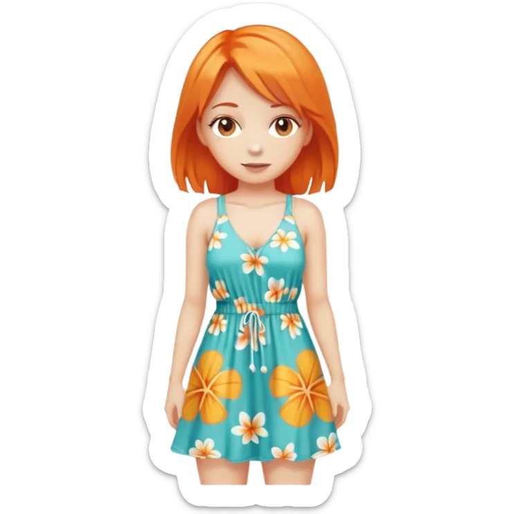 orange hair woman with beach outfit dress full body sticker