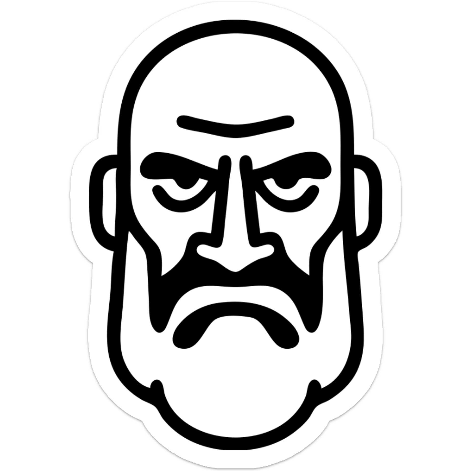 elderly male face, full beard, intense serious eyes, moody dark shading, portrait icon sticker