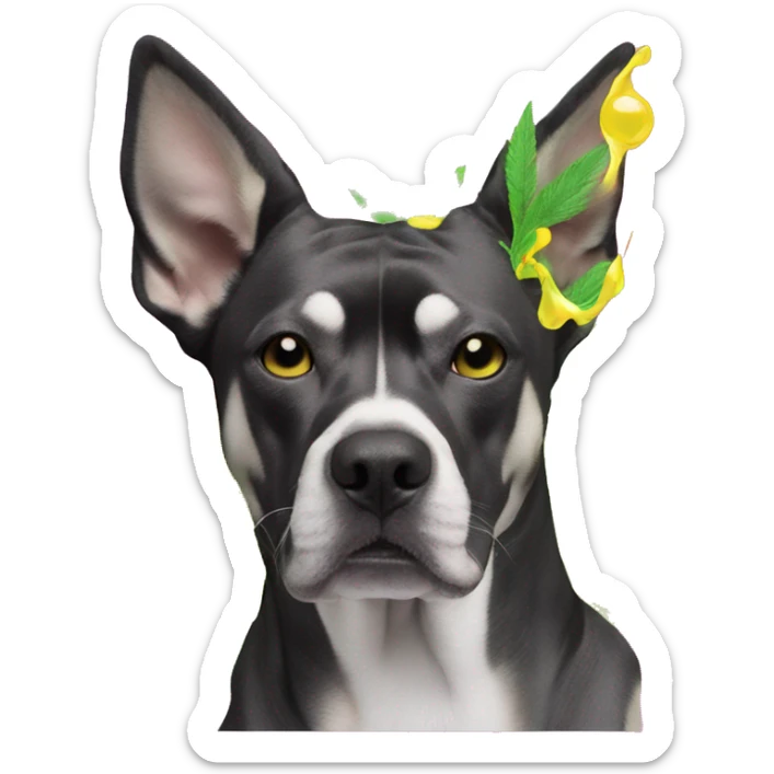 420 .Zombie_ Vaporwave black holographic oilslick zombie unicorn dog smoking yellow caution tape hemp leaves Pegasus hemp plants sticker