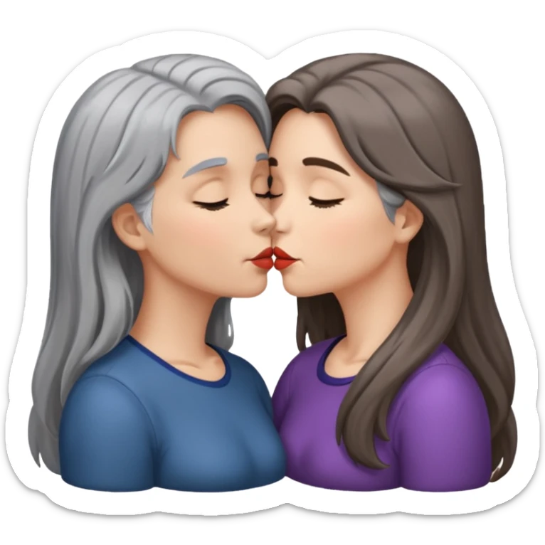 2 Frauen, die sich küssen, davon 1 grauhaarig, 1 braunhaarig, lange Haare sticker