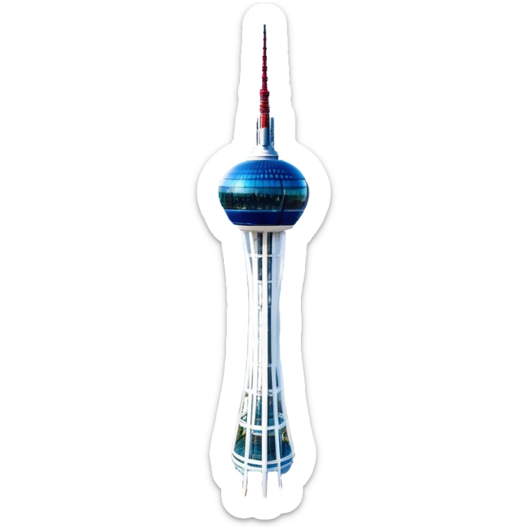 ​Cinematic Realistic N Seoul Tower, depicted in brilliant daylight as a slender, single-column tower rising from a modern cityscape, crowned by a sleek cylindrical observation deck offering panoramic views over Seoul, with crisp glass and steel surfaces reflecting clear blue skies and subtle architectural details that capture its futuristic elegance, sticker