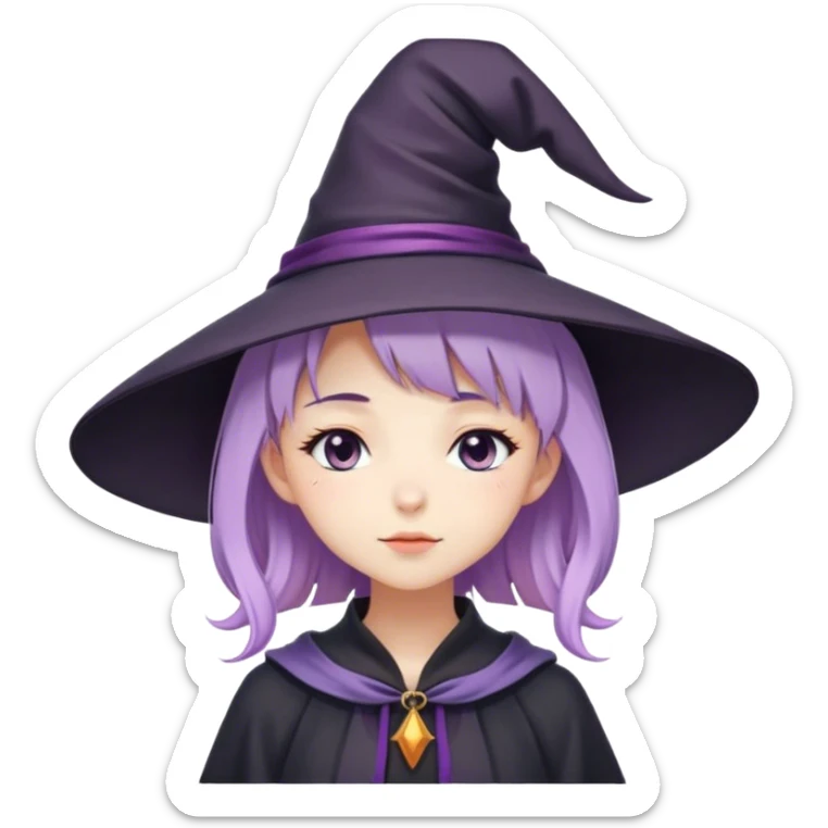 cute anime girl with lilac hair in a witch hat with her eyes closed sticker