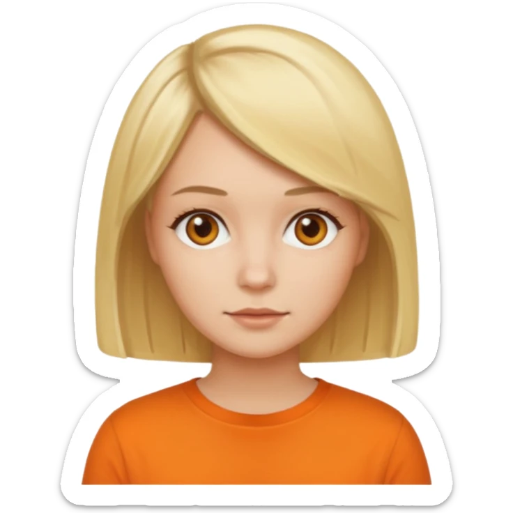 Women with blond hair bob and orange shirt sticker
