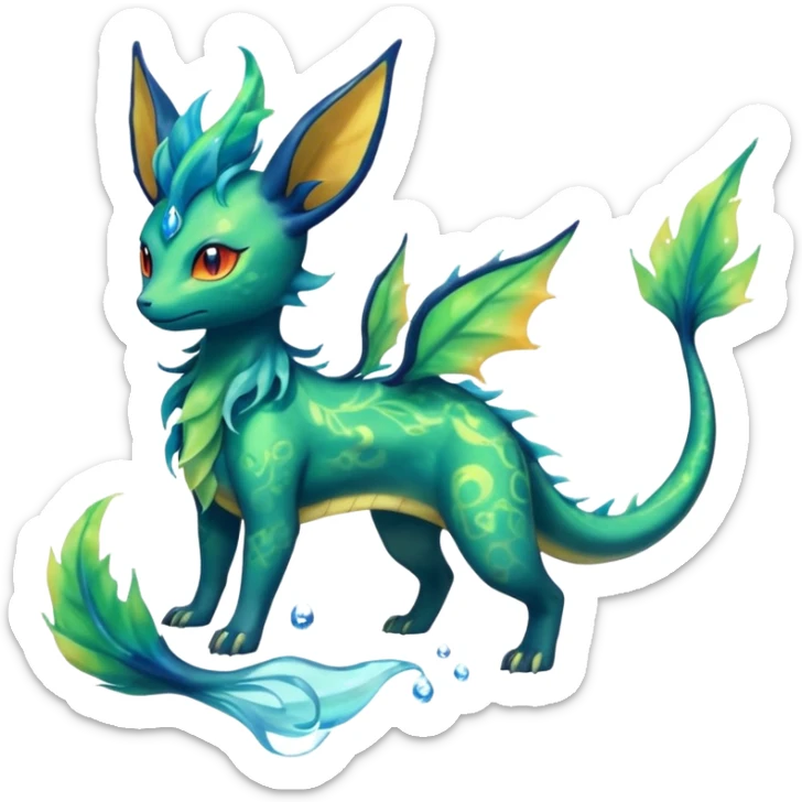 Rocky Shiny ethereal elemental Salandit-Leafeon-Vaporeon-hybrid-fusion (full body) sticker