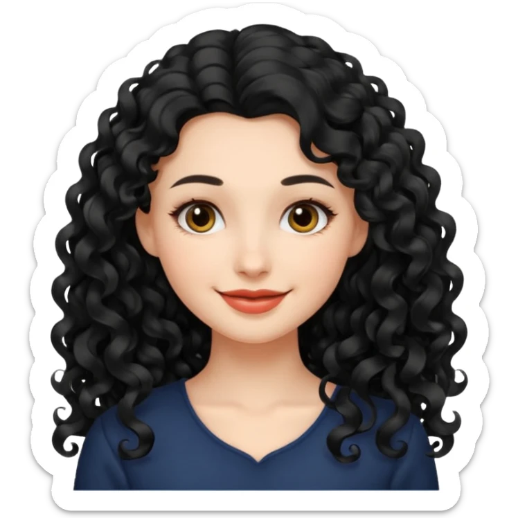 persona mujer con piel clara y rizos suaves color negro y largos  y sin volumen sticker