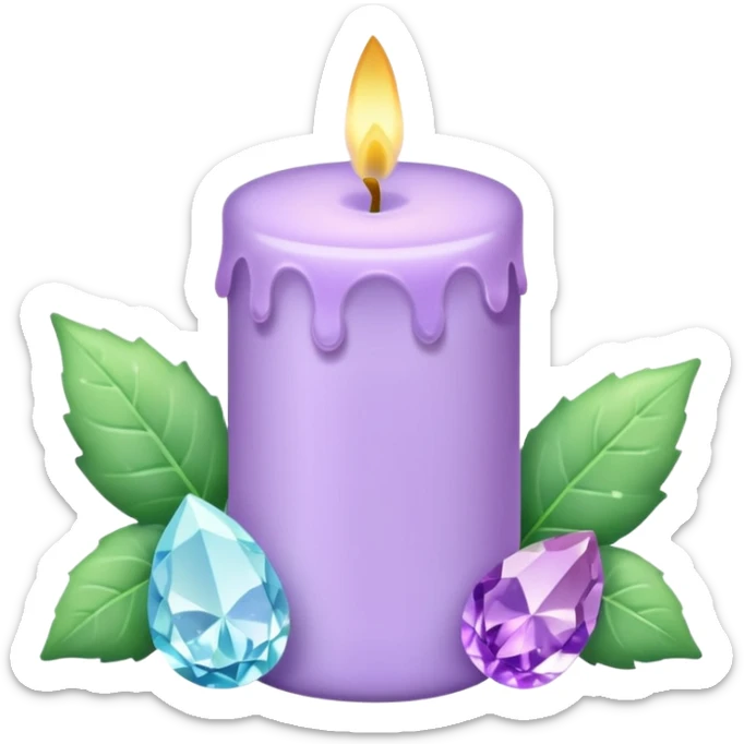 Pastel shiny sparkly crystals and gemstones cute Lavender lilac candle light with pastel petals and ivies sticker