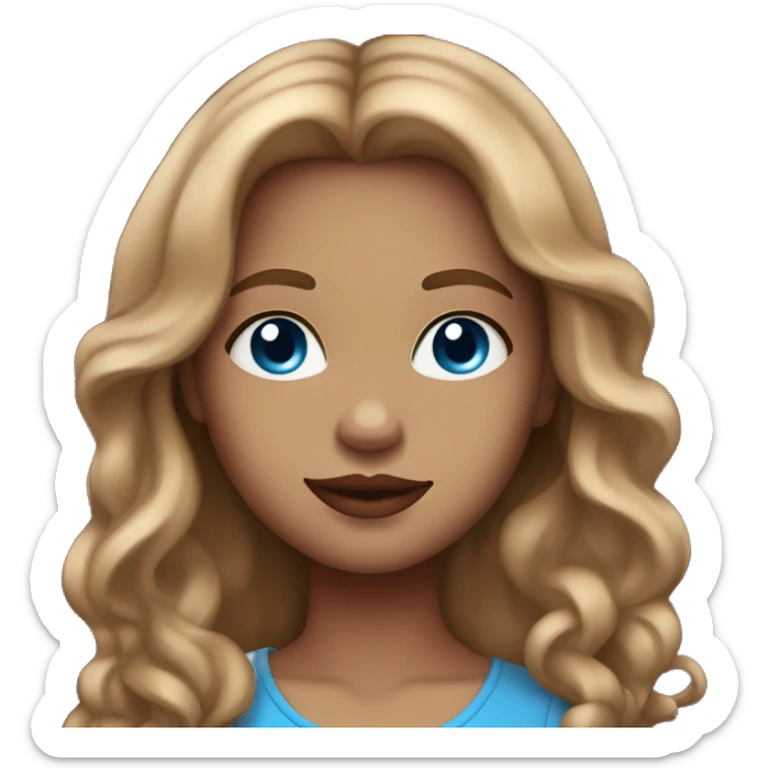 girl with light brown hair and strands of light in the front, beautiful with red lips and blue eyes sticker