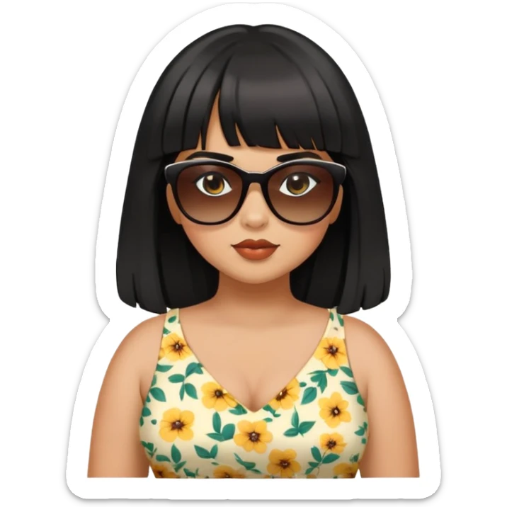Latina girl with bangs black long hair plus size dress with sunglasses sticker