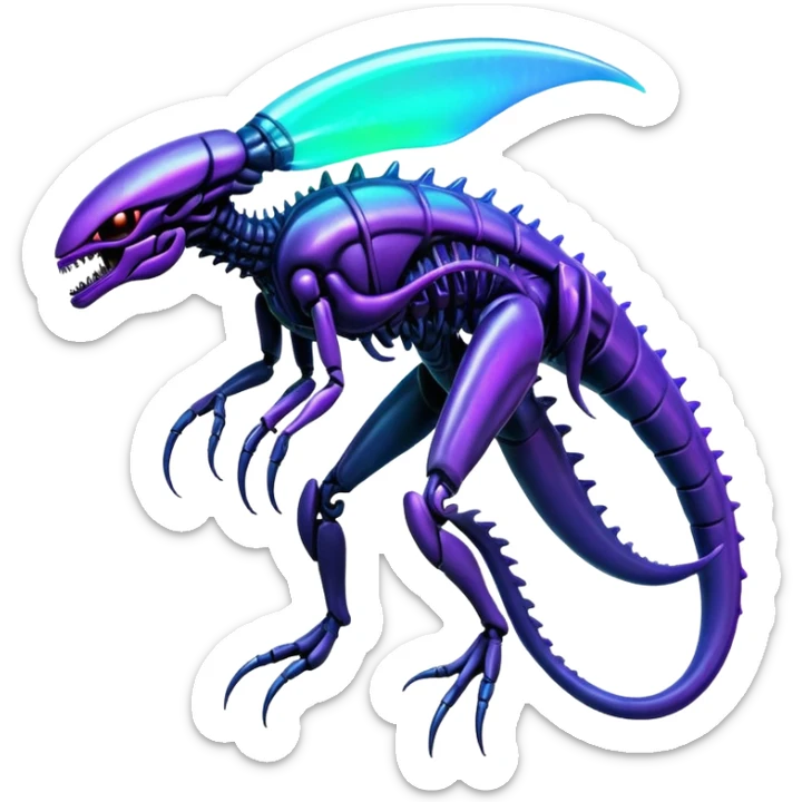 A colorful shiny futuristic neon-glowing iridescent bioluminescent xenomorph-genesect-miraidon-hybrid sticker