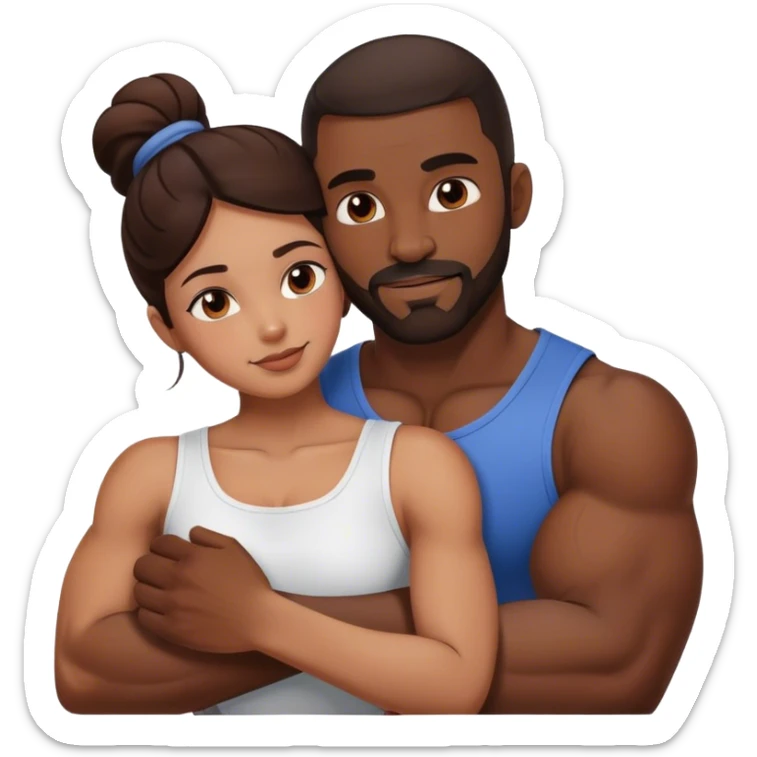 Black man with facial hair and muscles hug small beautiful brunette woman sticker