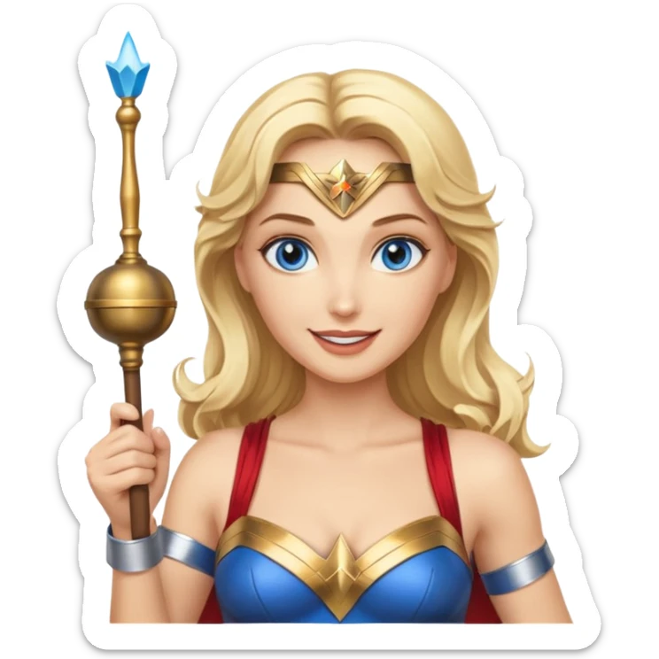 Blonde blue eyes Wonder Woman holding bell and baton sticker