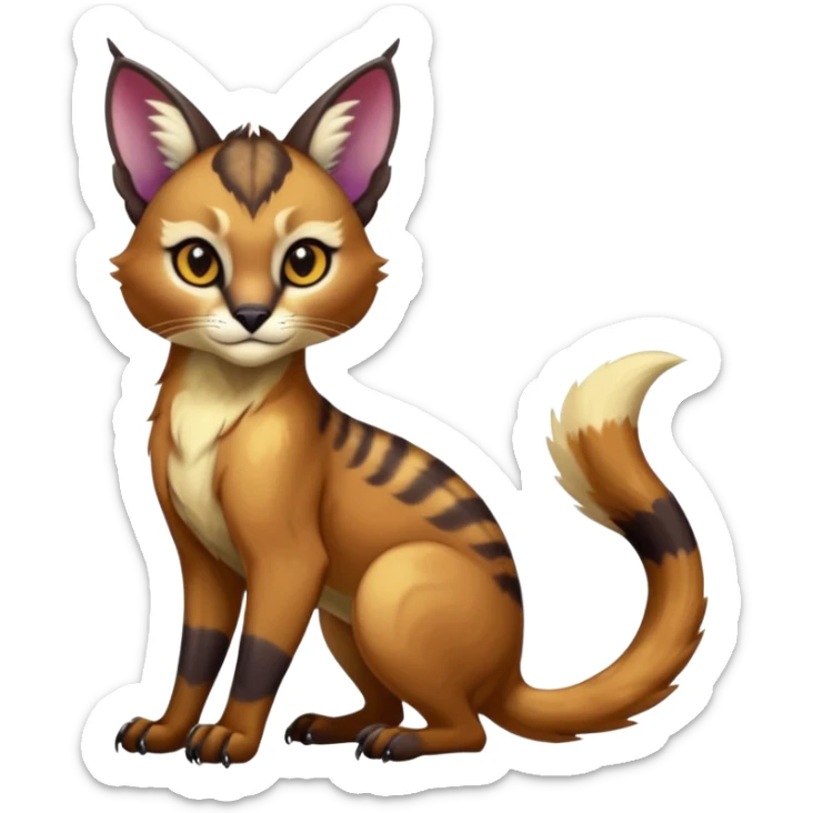 Colorful dark tropical exotic cute cool beautiful shiny beautiful fantasy-caracal-civet-genet-sergal-vernid-Gryphon-Cacomistle-Trico-oncilla-animal-Fakémon-hybrid-fursona (full body) sticker