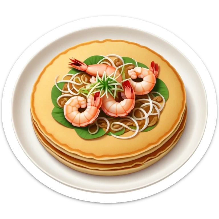 Cinematic Realistic B√°nh x√®o Dish Emoji, depicted as a crispy Vietnamese pancake filled with shrimp, pork, and bean sprouts rendered with dynamic textures and vibrant, appetizing lighting. sticker