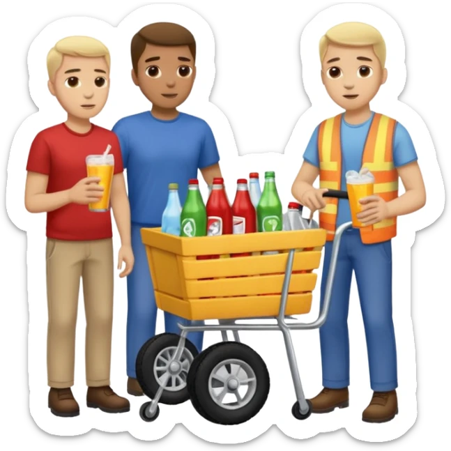 g'ildiragi singan ichimliklar ortilgan arava bir baloni singan uni yonida aka uka havotirli nigoh bilan bir biriga qarab turishibdi sticker