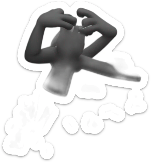 black shape looking like the shadow of a man with arms in the air with elbows bent to have hands above its head sticker