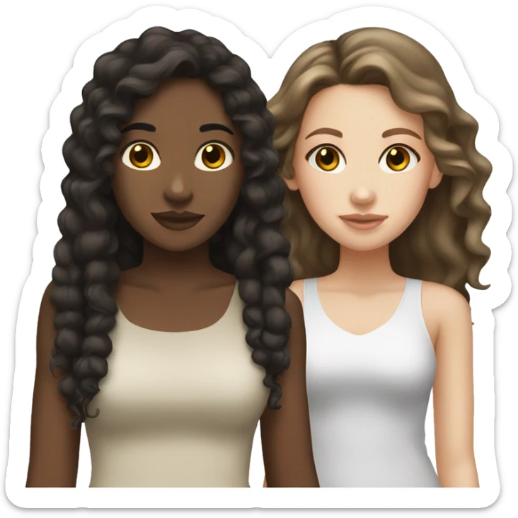 Mixed girl and white girl dark brown hair best friends  sticker