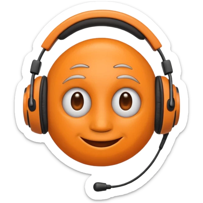 Orange happy face emoji with a couple of hair,headphones,and antennas. sticker