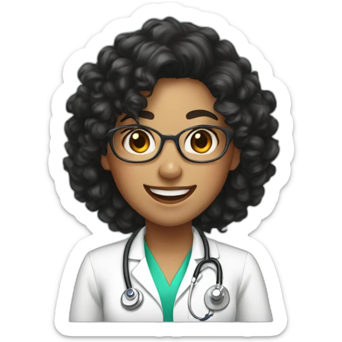 Doctor Girl with freckles and curly black hair upto her back laughing sticker