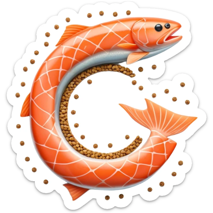 Floating arrangement of omega-3 rich foods: fresh salmon fillets, walnuts, flaxseeds, chia seeds and omega-3 capsules, all emitting a soft golden glow. The foods orbit around a central shimmering omega symbol, with gentle flowing energy connecting them. sticker