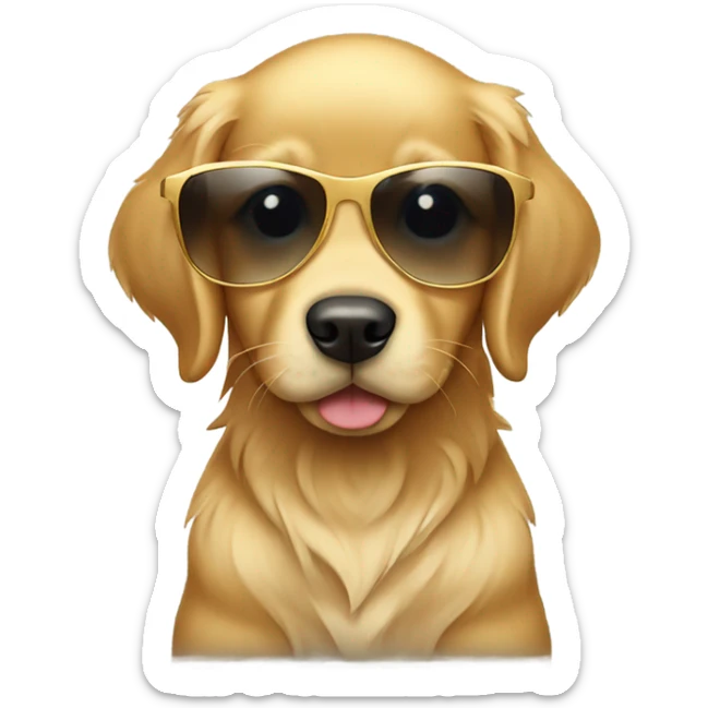 Golden retriever puppy wearing sunglasses at the beach sticker