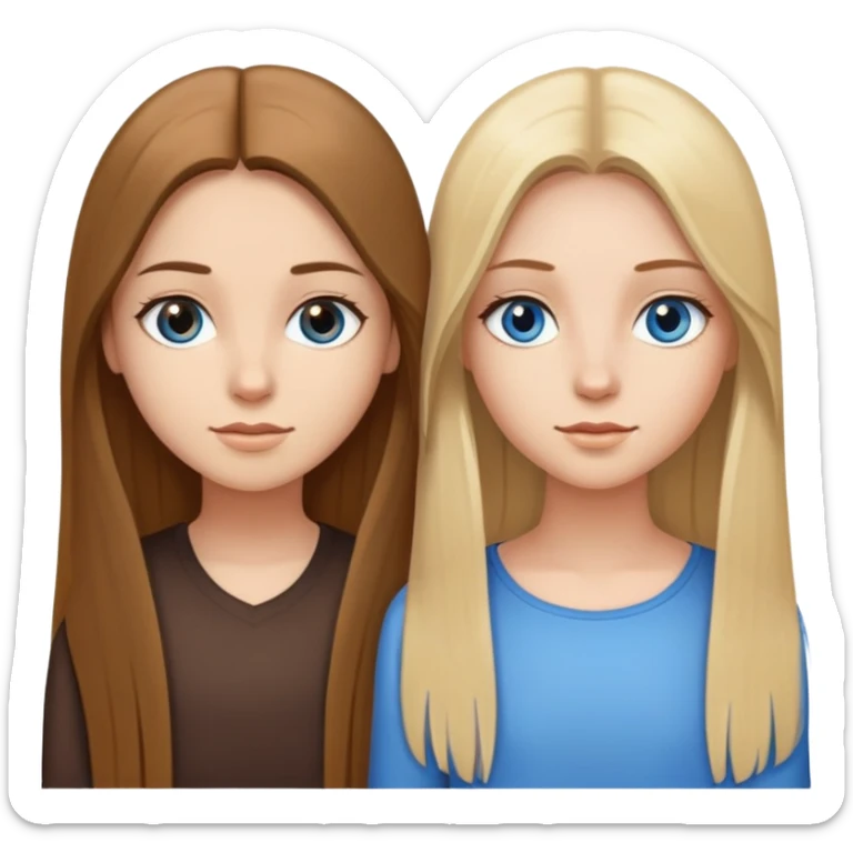 2 girls one with long straight brown hair with brown eyes and other with long straight blonde hair with blue eyes sticker