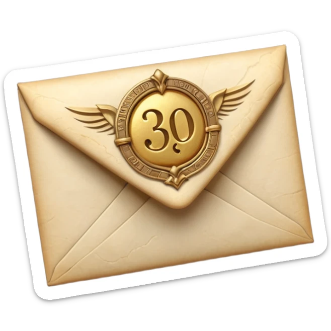“3D emoji of a magical envelope, Harry Potter style, Hogwarts letter, fantasy magic, soft glow, cinematic lighting, high detail” sticker