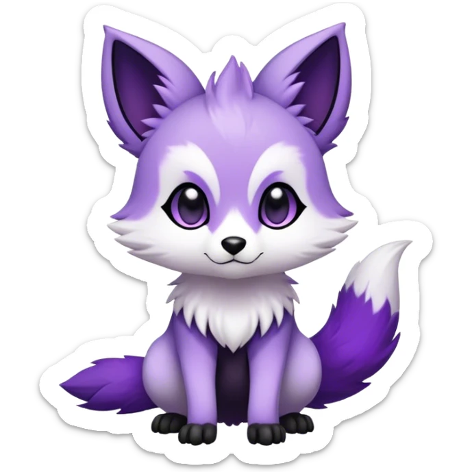High quality Cute Adorable Kawaii Chibi Fur-Sona Purple fur, white belly, white tail-tip, black legs, black ears, Fakemon-creature-animal-vernid-hybrid Full Body, facial markings sticker