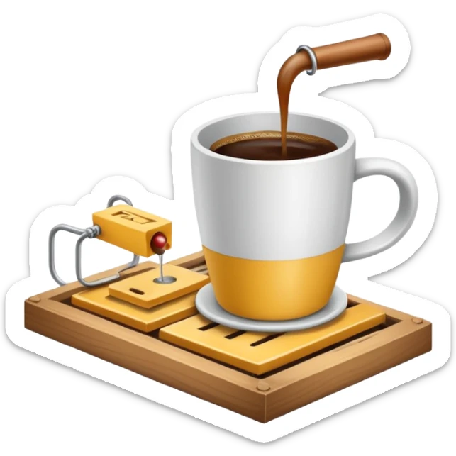 mouse trap with a coffee cup on the trap, in the style of Google Noto emoji sticker